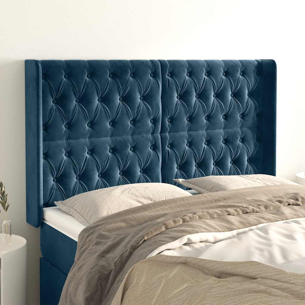 Hoofdbord met randen 147x16x118/128 cm fluweel donkerblauw is nu te koop bij PeponiXL, paradijselijk wonen!