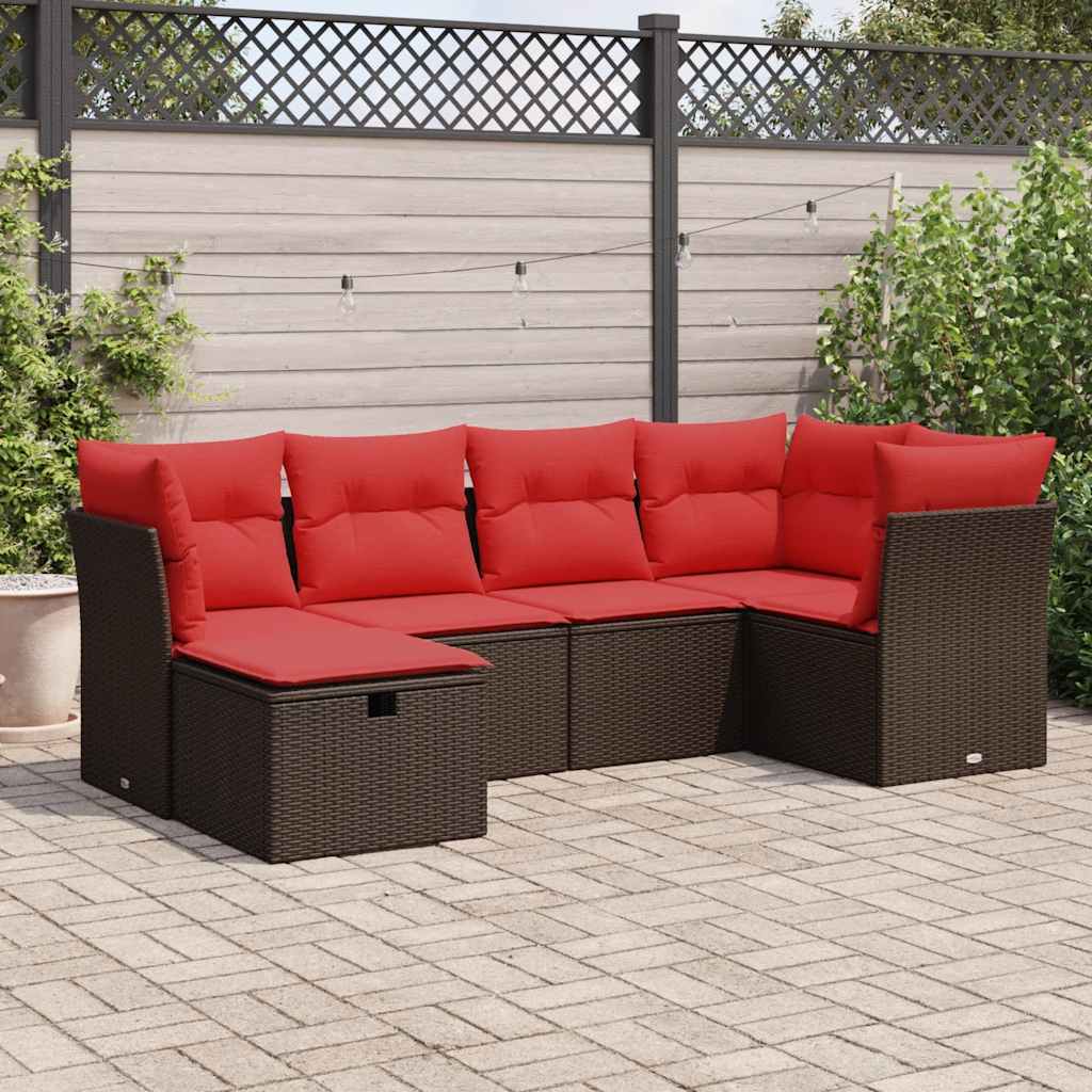 6-delige Loungeset met kussens poly rattan bruin is nu te koop bij PeponiXL, paradijselijk wonen!
