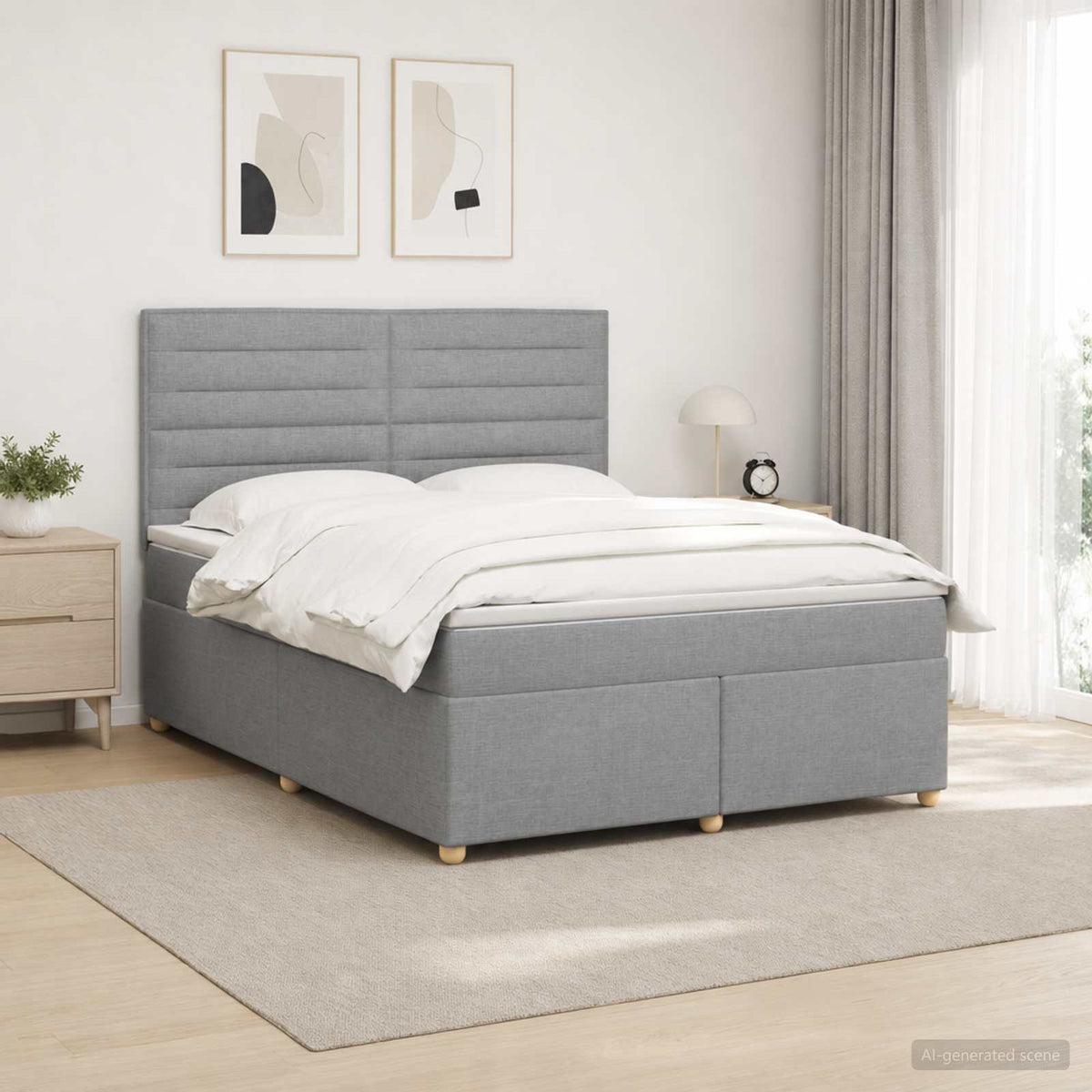 Boxspringbed met matras Lichtgrijs 140 x 190 cm Stof is nu te koop bij PeponiXL, paradijselijk wonen!