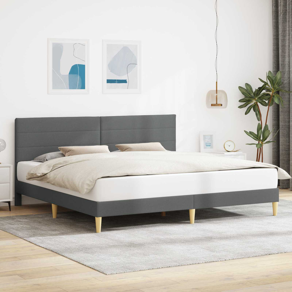 Bedframe met hoofdeinde Donkergrijs 180 x 200 cm Stof is nu te koop bij PeponiXL, paradijselijk wonen!