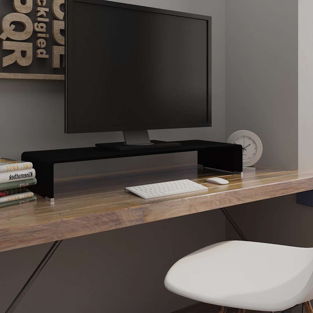 Tv-meubel/monitorverhoger zwart 90x30x13 cm glas is nu te koop bij PeponiXL, paradijselijk wonen!