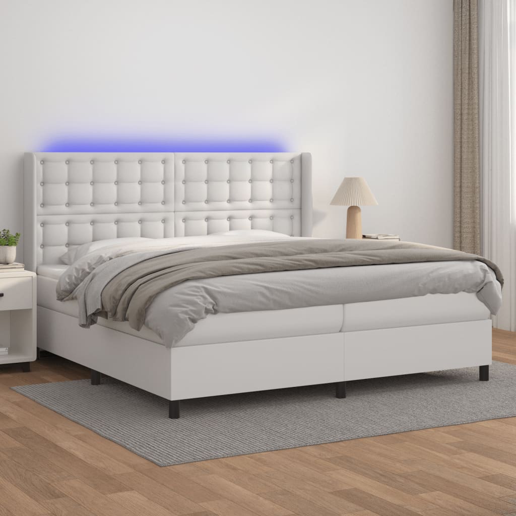 Boxspring met matras en LED kunstleer wit 200x200 cm is nu te koop bij PeponiXL, paradijselijk wonen!