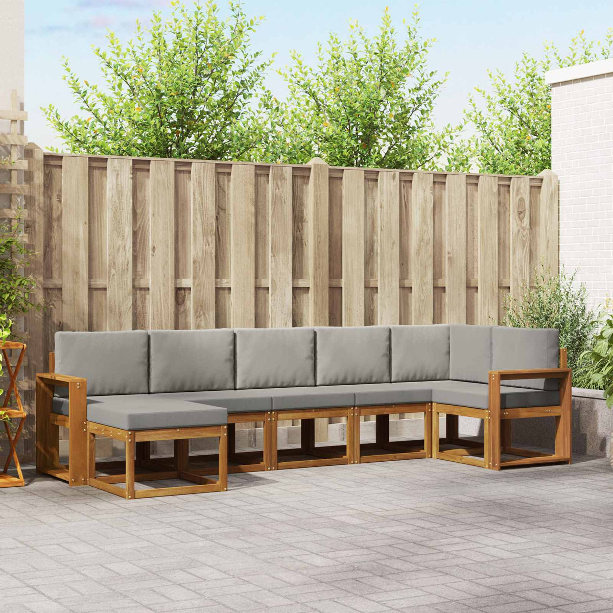 Buiten bankenset met kussen 7 pcs Natuurlijk en Lichtgrijs is nu te koop bij PeponiXL, paradijselijk wonen!