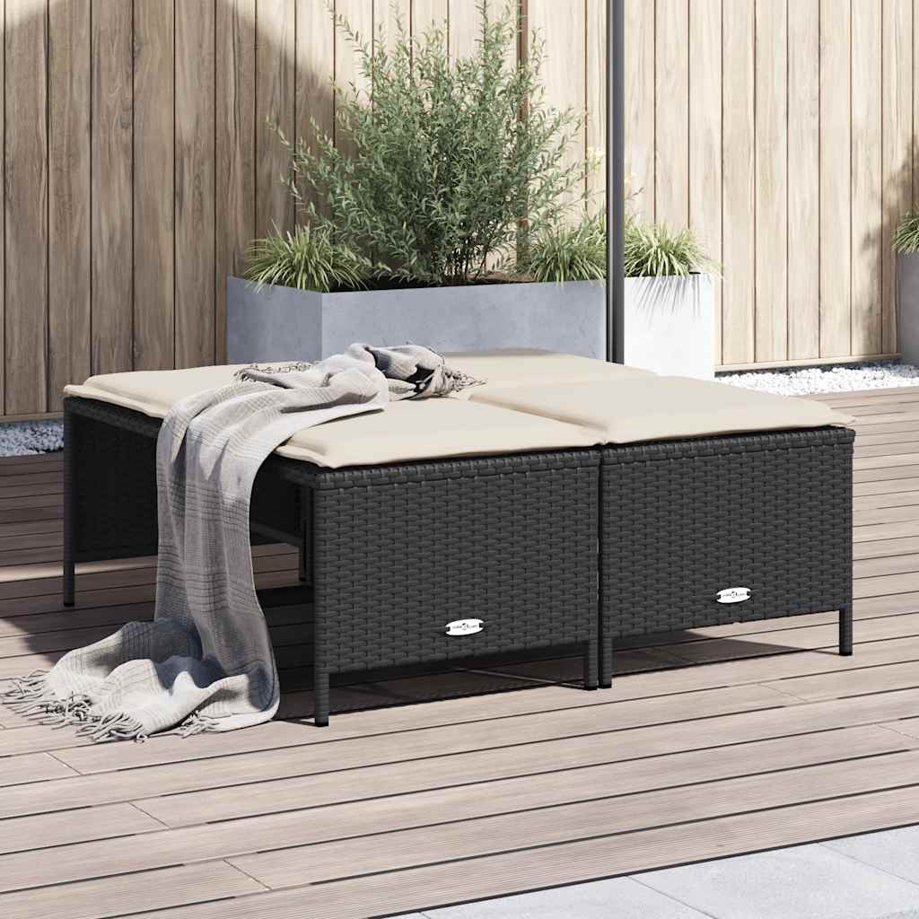 Tuinkrukken met kussens 4 st poly rattan zwart is nu te koop bij PeponiXL, paradijselijk wonen!