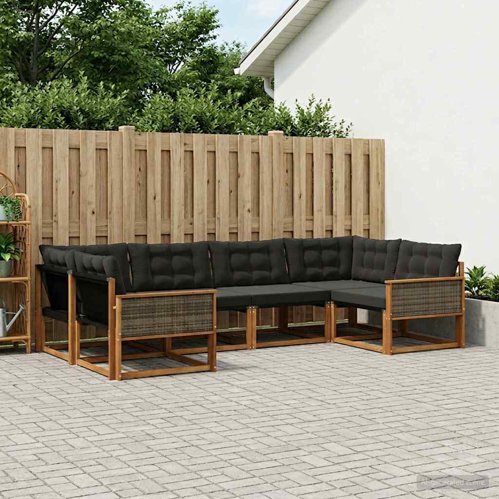 Buiten bankenset met kussen 6 pcs Naturel en Zwart is nu te koop bij PeponiXL, paradijselijk wonen!