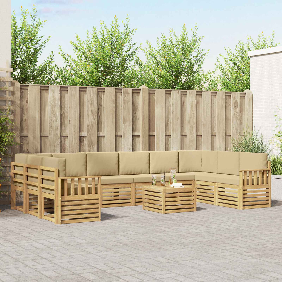 Buiten bankenset 8 pcs Wit en Beige 59 x 59 x 37 cm Polyester is nu te koop bij PeponiXL, paradijselijk wonen!
