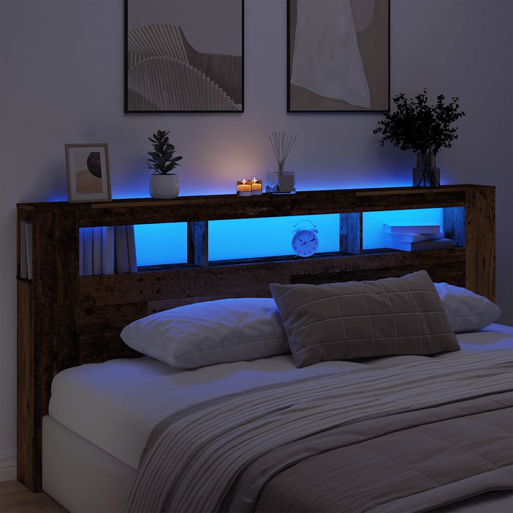 Hoofdeinde met LED 220x18,5x103,5 cm bewerkt hout oud hout is nu te koop bij PeponiXL, paradijselijk wonen!