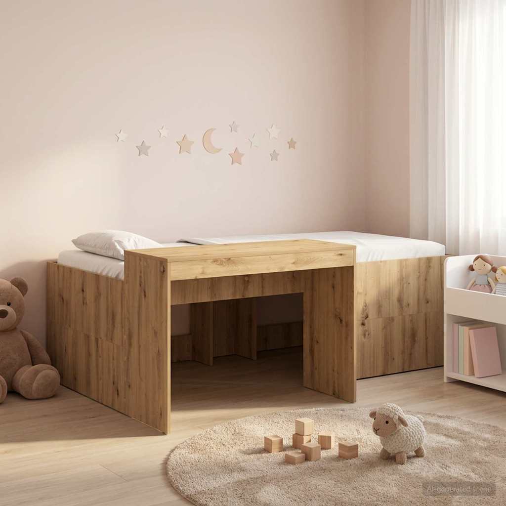 Hoge Bed Frame met Bureau voor Kinderen Artisanaal eiken is nu te koop bij PeponiXL, paradijselijk wonen!