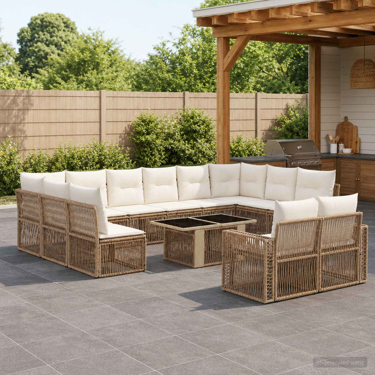 Tuinbankenset 13 st Beige en Crème Wit poly rattan is nu te koop bij PeponiXL, paradijselijk wonen!