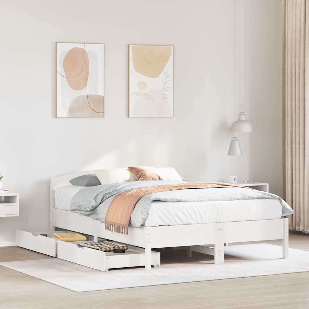 Bedframe zonder matras massief grenenhout wit 140x190 cm is nu te koop bij PeponiXL, paradijselijk wonen!