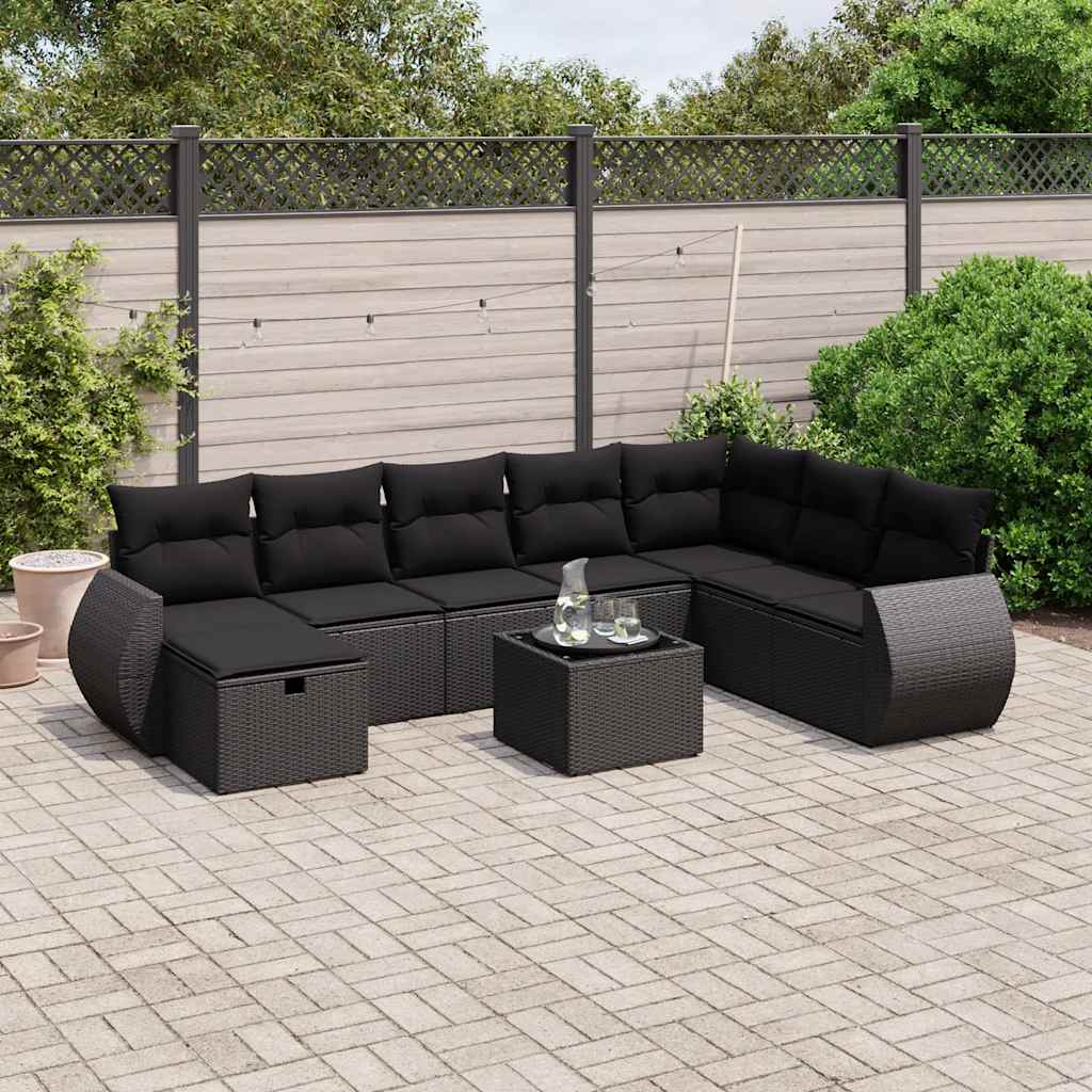 9-delige Loungeset met kussens poly rattan zwart is nu te koop bij PeponiXL, paradijselijk wonen!