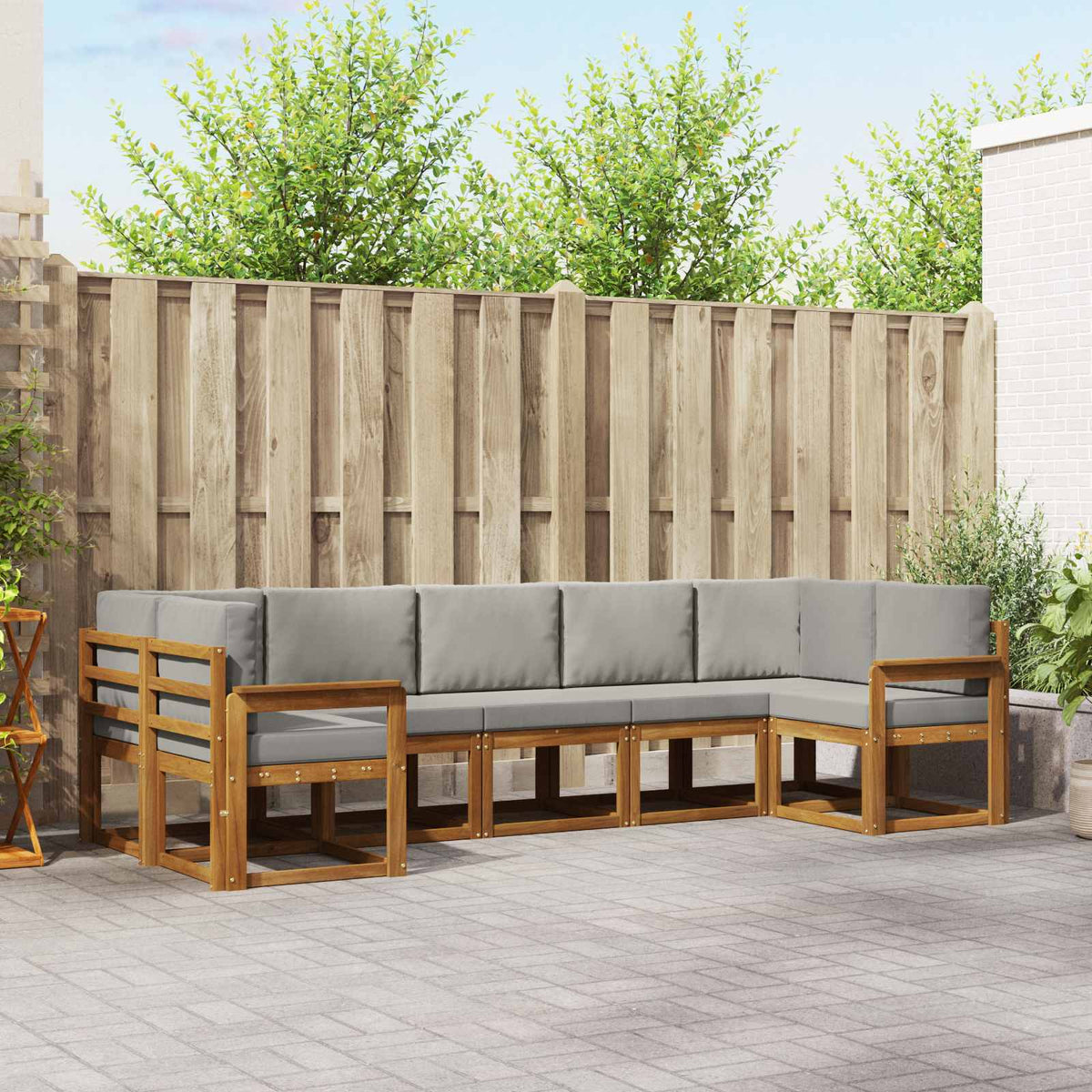 Buiten bankenset met kussen 7 pcs Natuurlijk en Lichtgrijs is nu te koop bij PeponiXL, paradijselijk wonen!
