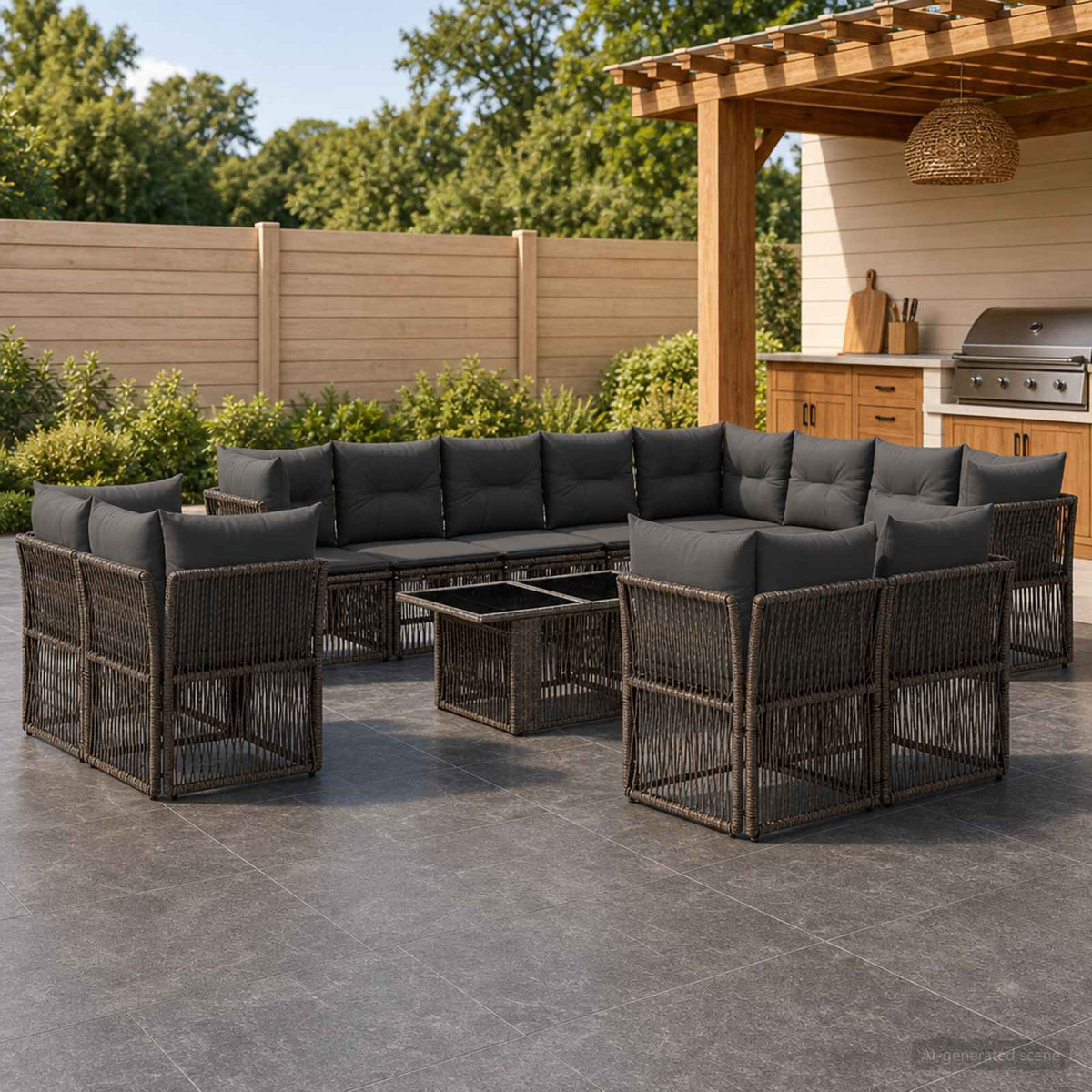 Tuinbankenset 13 pcs Grijs poly rattan is nu te koop bij PeponiXL, paradijselijk wonen!