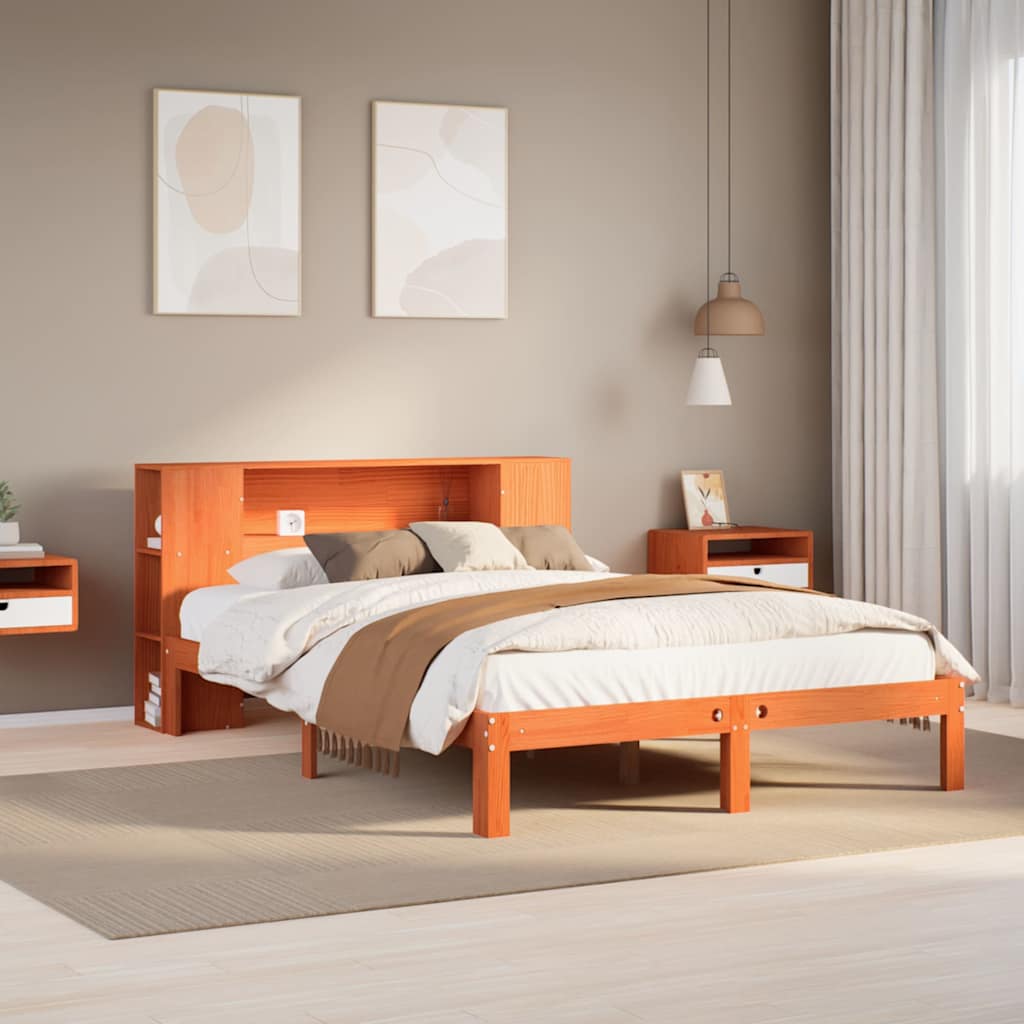 Bed met boekenkast zonder matras grenenhout wasbruin 135x190 cm is nu te koop bij PeponiXL, paradijselijk wonen!
