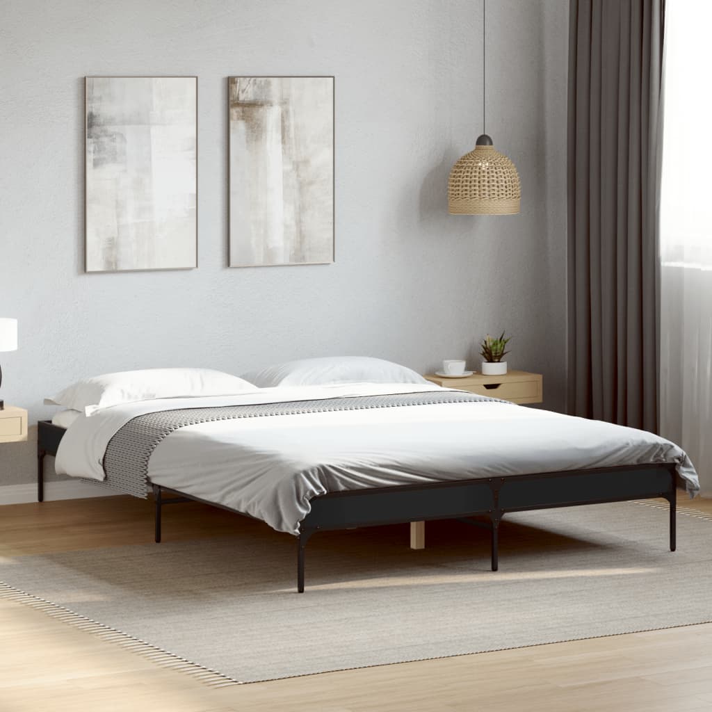 Bedframe bewerkt hout metaal zwart 135x190 cm is nu te koop bij PeponiXL, paradijselijk wonen!