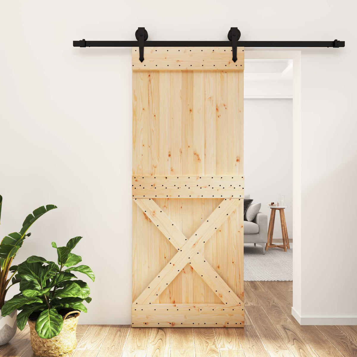 Schuifdeur Naturel en Zwart 85 x 210 cm Massief Grenenhout is nu te koop bij PeponiXL, paradijselijk wonen!