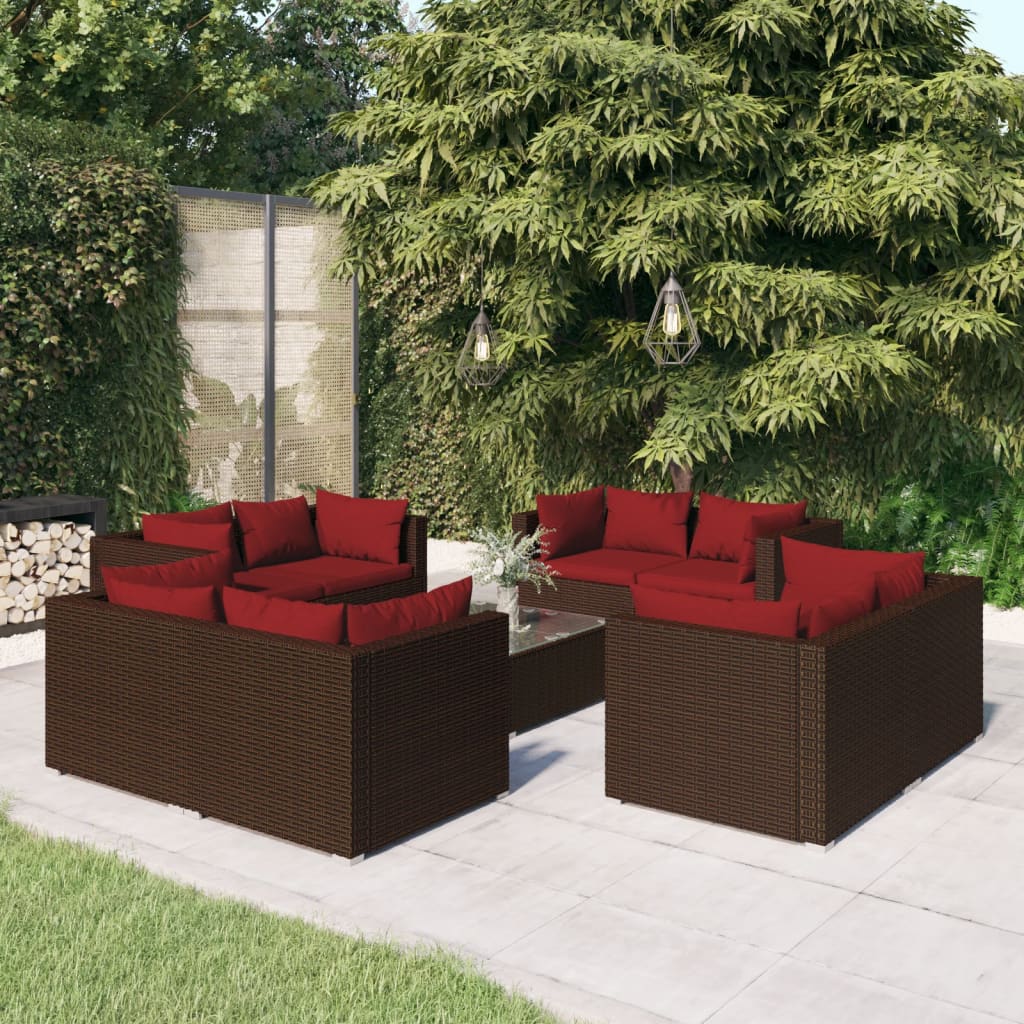 9-delige Loungeset met kussens poly rattan bruin is nu te koop bij PeponiXL, paradijselijk wonen!