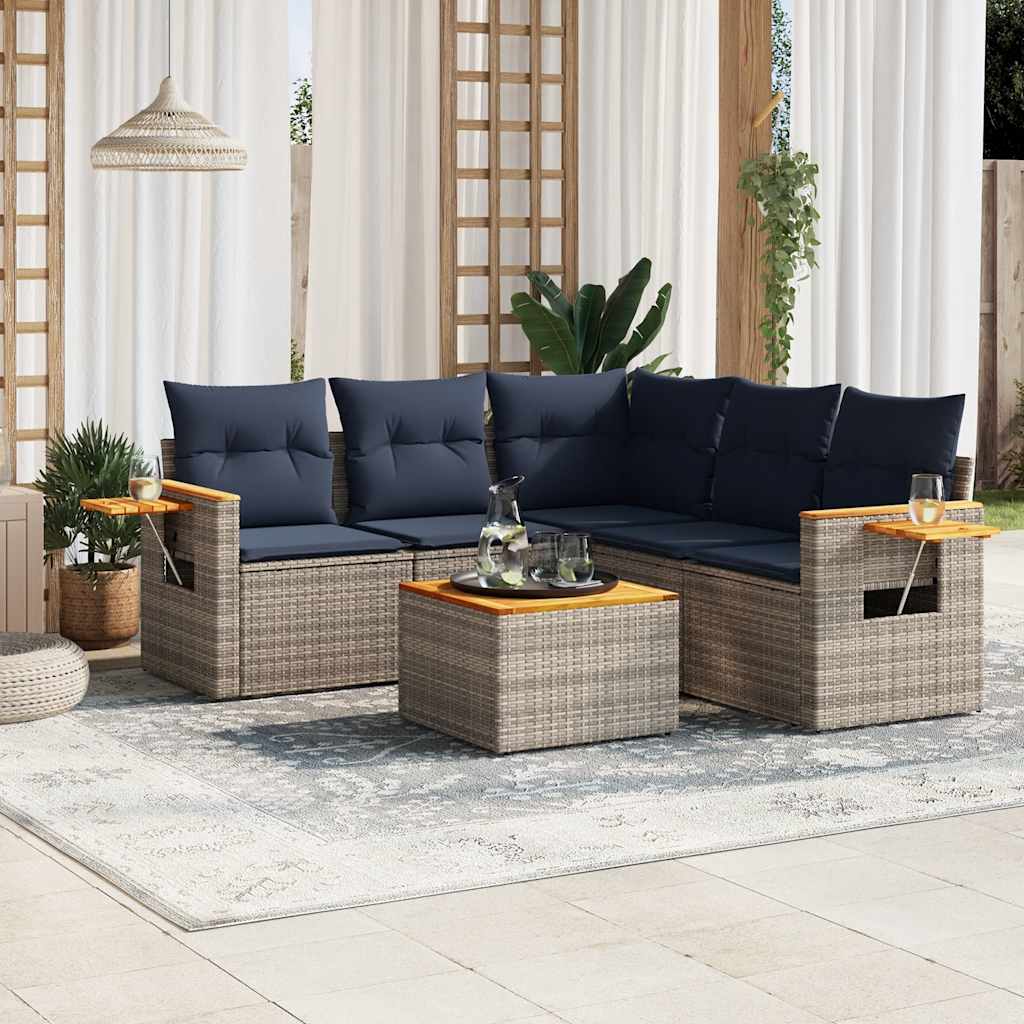 6-delige Loungeset met kussens poly rattan grijs is nu te koop bij PeponiXL, paradijselijk wonen!