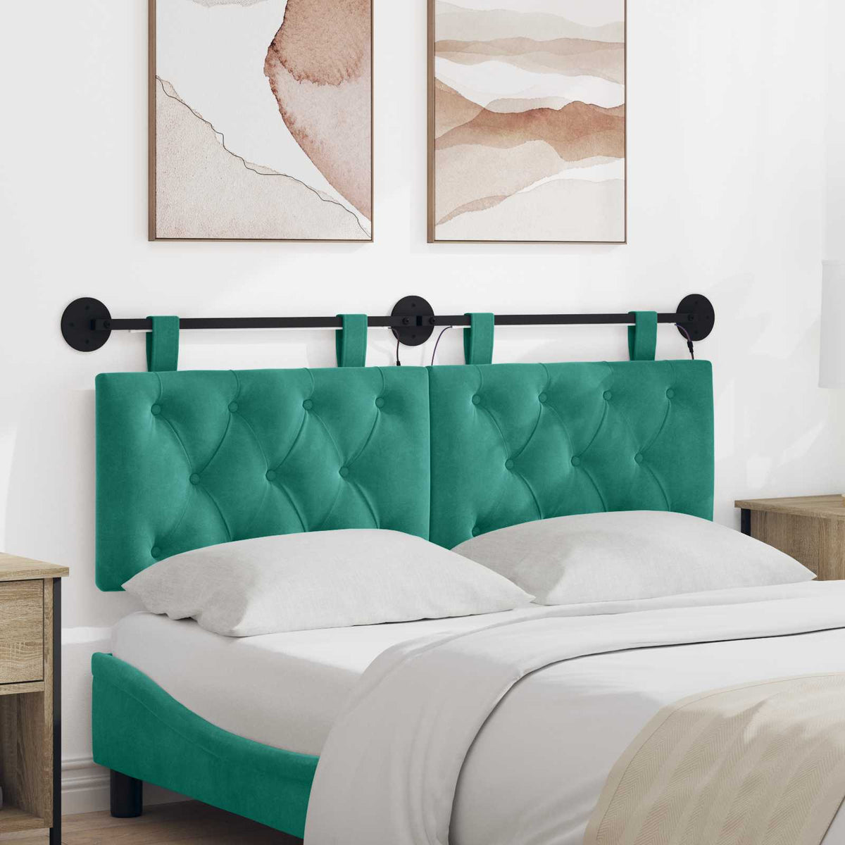Hangend hoofdbord Met LED-verlichting Turquoise Fluweel is nu te koop bij PeponiXL, paradijselijk wonen!