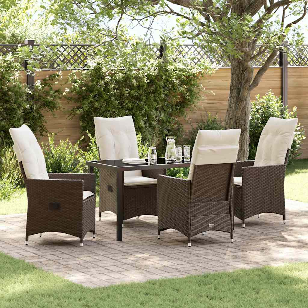 Tuin eettafelset met kussen 5 pcs Bruin poly rattan is nu te koop bij PeponiXL, paradijselijk wonen!