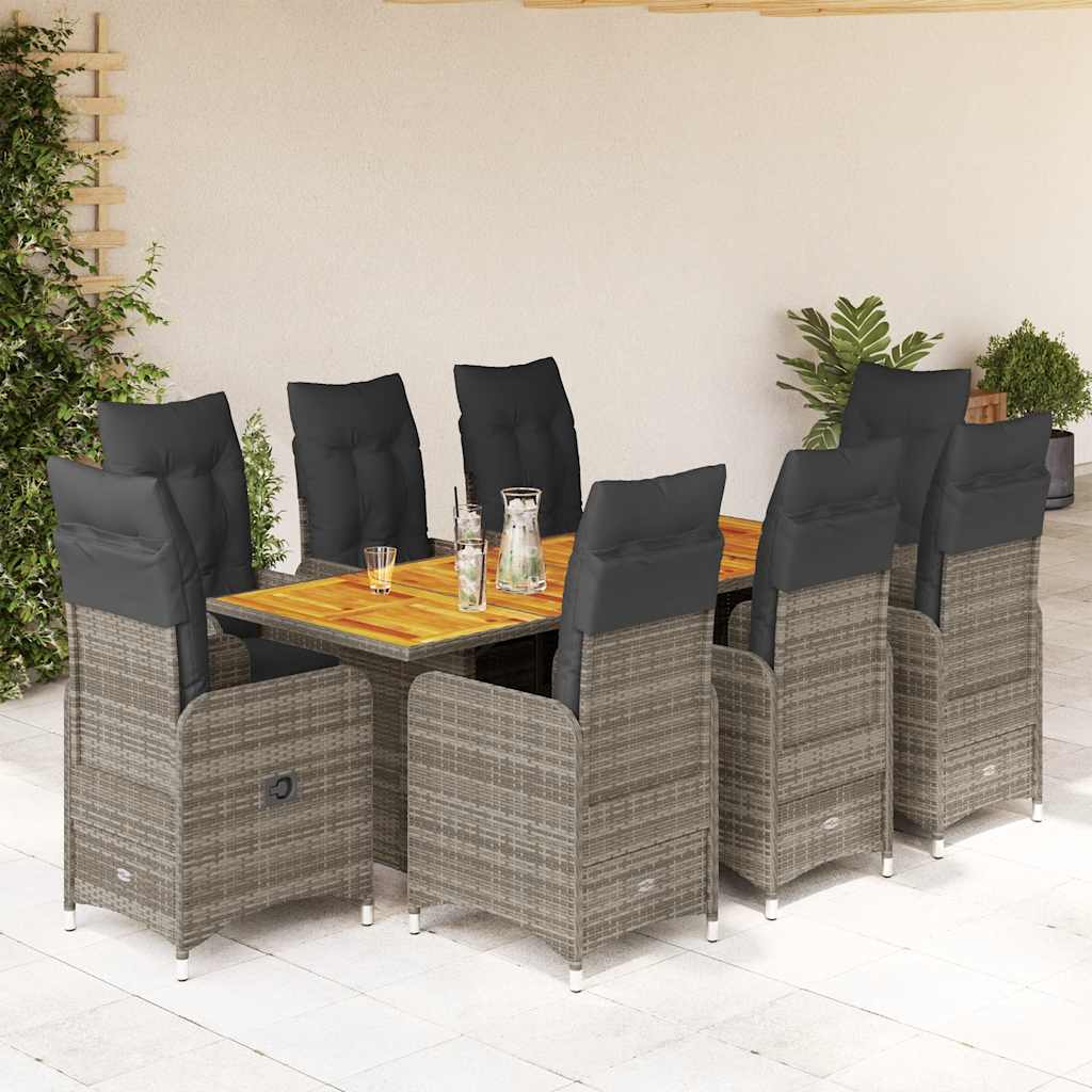 9-delige Bistroset met kussens poly rattan grijs is nu te koop bij PeponiXL, paradijselijk wonen!