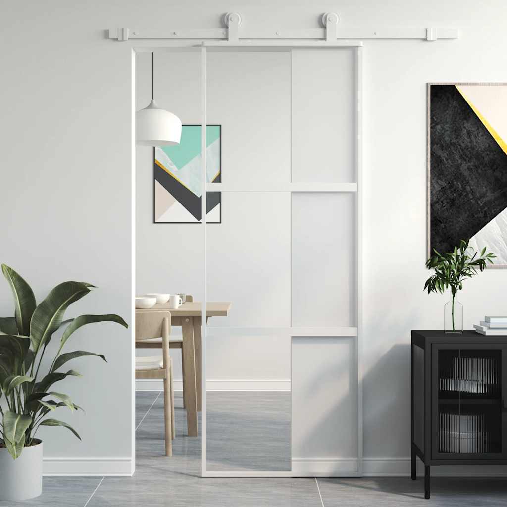 Schuifdeur 76x205 cm gehard glas en aluminium wit is nu te koop bij PeponiXL, paradijselijk wonen!