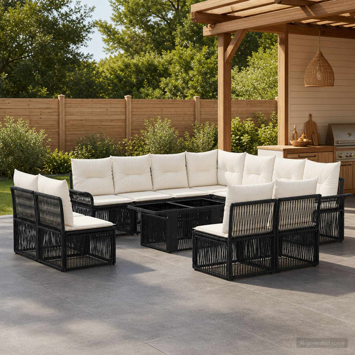 Tuinbankenset 12 st Zwart en Cream Wit poly rattan is nu te koop bij PeponiXL, paradijselijk wonen!