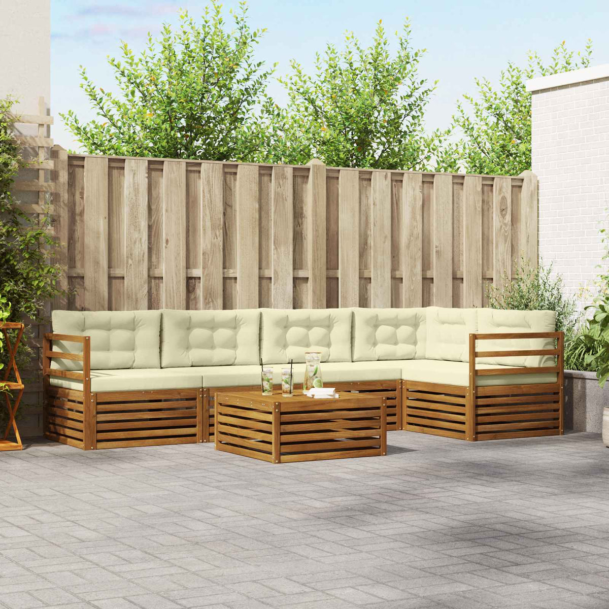 Buiten bankenset met kussen 6 pcs Natuurlijk en Crème is nu te koop bij PeponiXL, paradijselijk wonen!