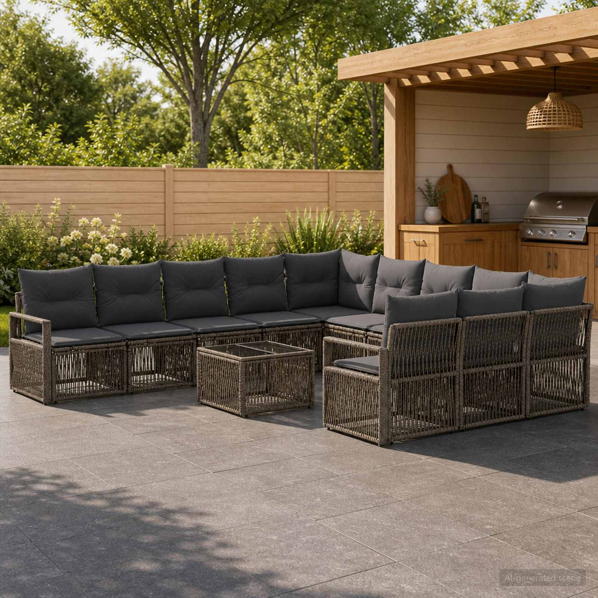 Tuinbankenset 12 pcs Grijs poly rattan is nu te koop bij PeponiXL, paradijselijk wonen!