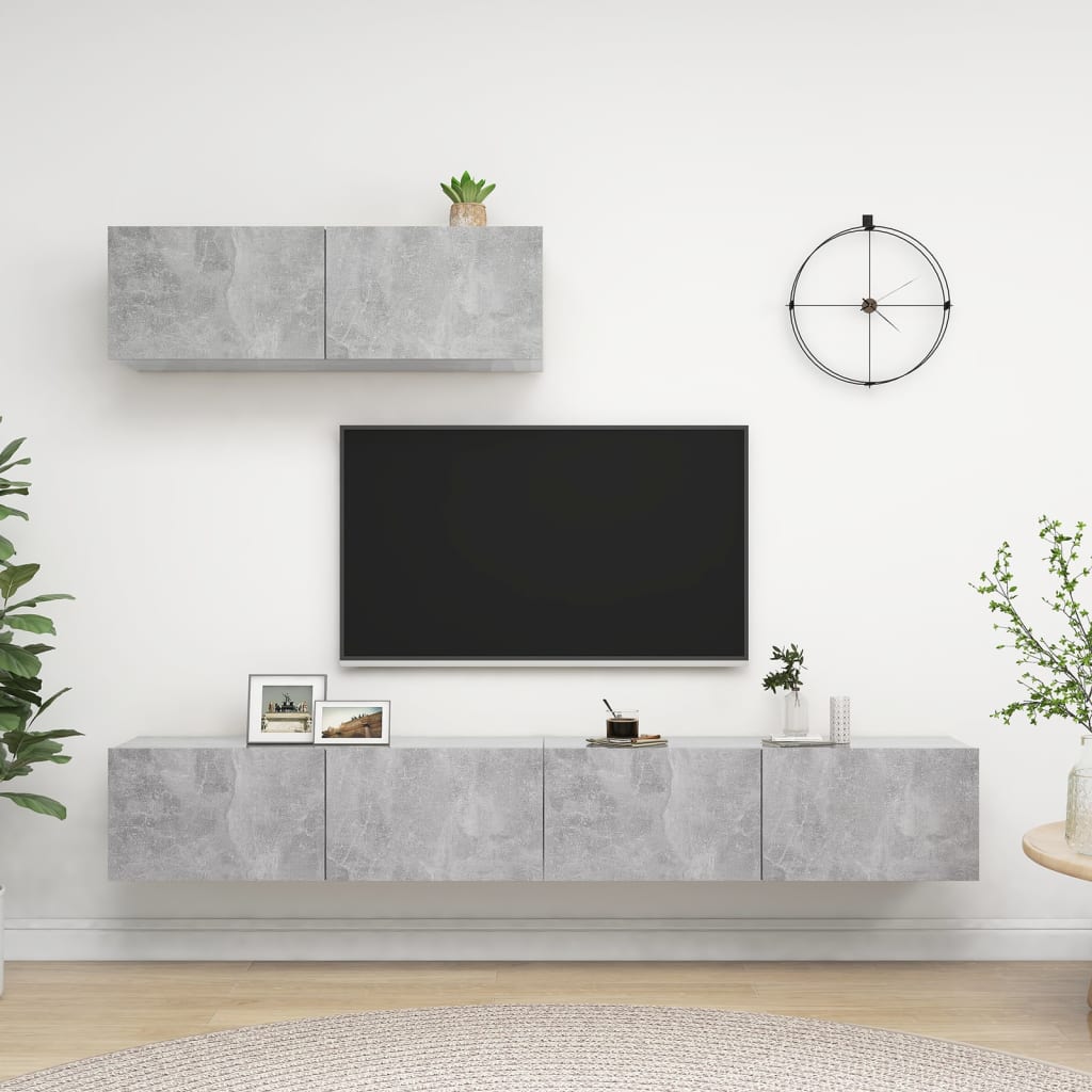 Tv-meubelen 3 st bewerkt hout betongrijs is nu te koop bij PeponiXL, paradijselijk wonen!