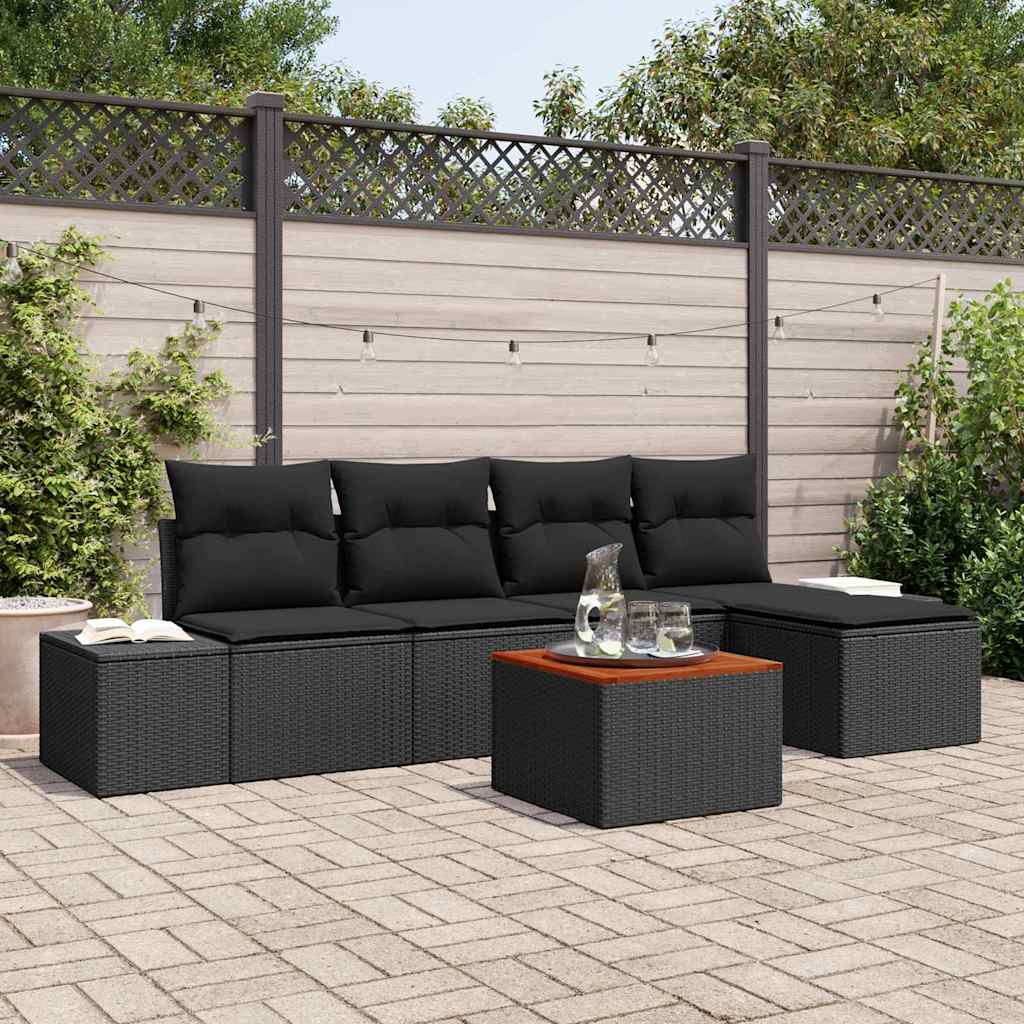Tuinbankenset met kussen 6 pcs Zwart poly rattan is nu te koop bij PeponiXL, paradijselijk wonen!