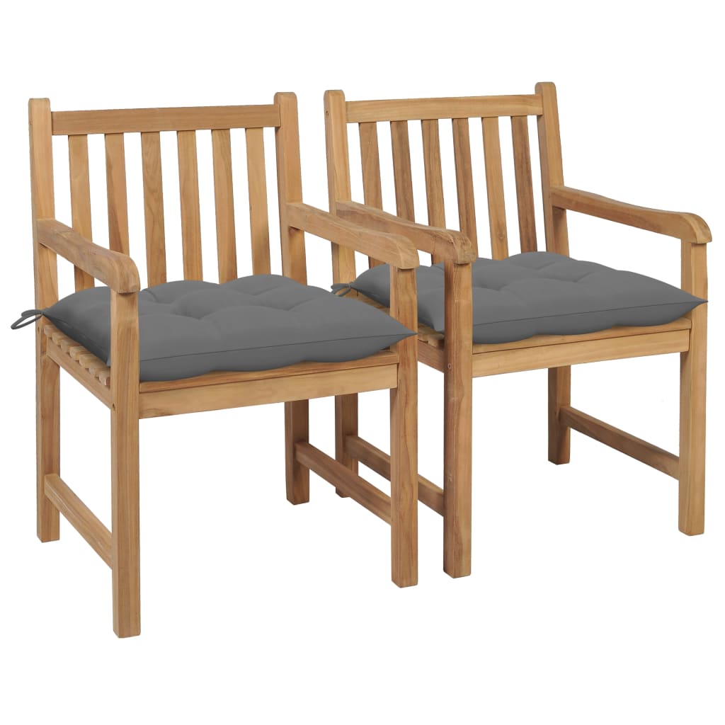 Tuinstoelen 2 st met grijze kussens massief teakhout is nu te koop bij PeponiXL, paradijselijk wonen!
