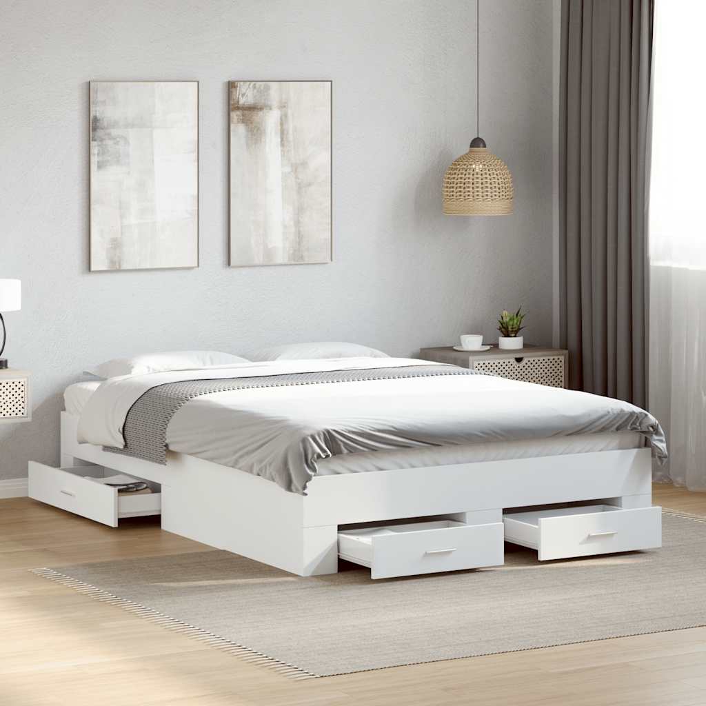 Bedframe met lades bewerkt hout wit 135x190 cm is nu te koop bij PeponiXL, paradijselijk wonen!