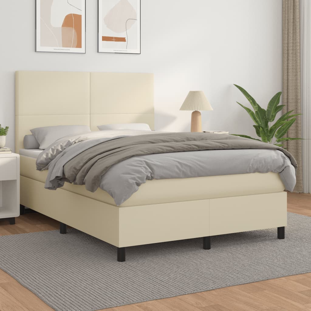Boxspring met matras kunstleer crèmekleurig 140x190 cm is nu te koop bij PeponiXL, paradijselijk wonen!