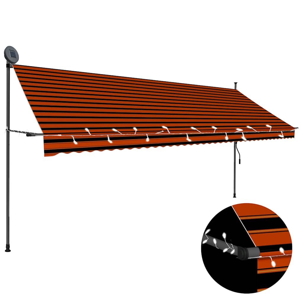 Luifel handmatig uitschuifbaar met LED 400 cm oranje en bruin is nu te koop bij PeponiXL, paradijselijk wonen!
