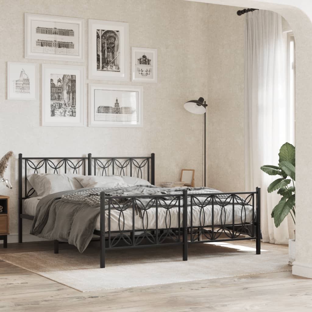 Bedframe met hoofd- en voeteneinde metaal zwart 150x200 cm is nu te koop bij PeponiXL, paradijselijk wonen!