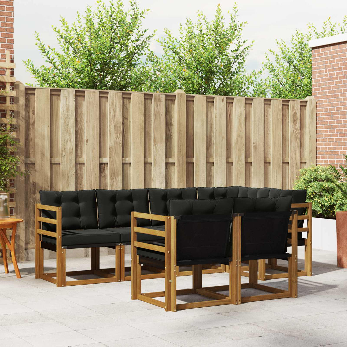 Buiten bankenset met kussen 7 pcs Natuurlijk en Zwart is nu te koop bij PeponiXL, paradijselijk wonen!