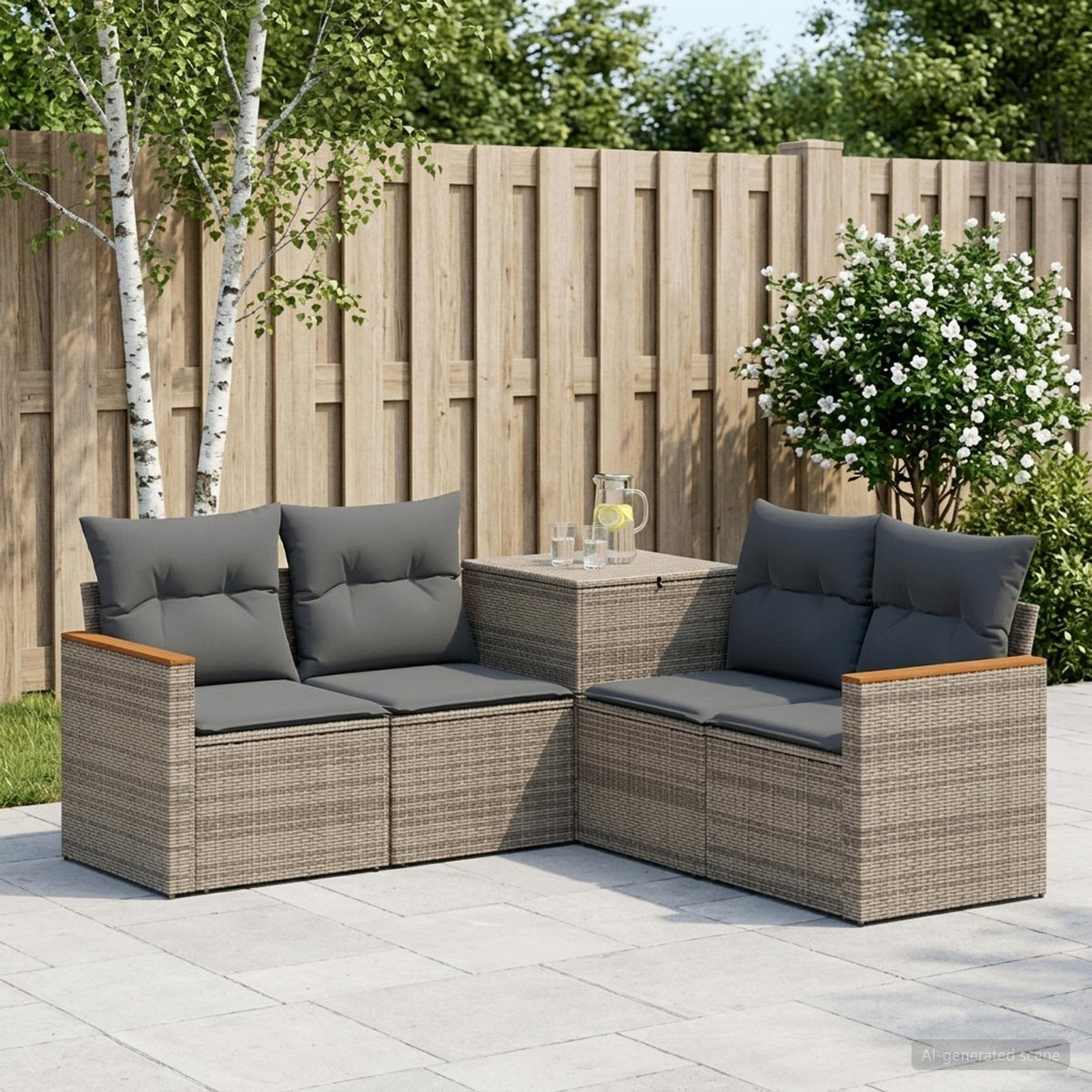 Bankstel 5 st Grijs en Donkergrijs Poly Rattan en Staal is nu te koop bij PeponiXL, paradijselijk wonen!