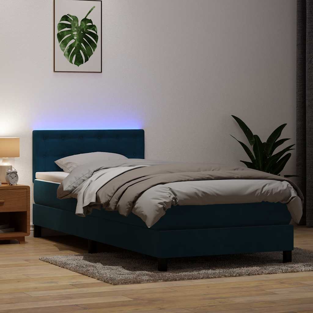 Boxspring met matras en LED fluweel donkerblauw 80x210 cm is nu te koop bij PeponiXL, paradijselijk wonen!