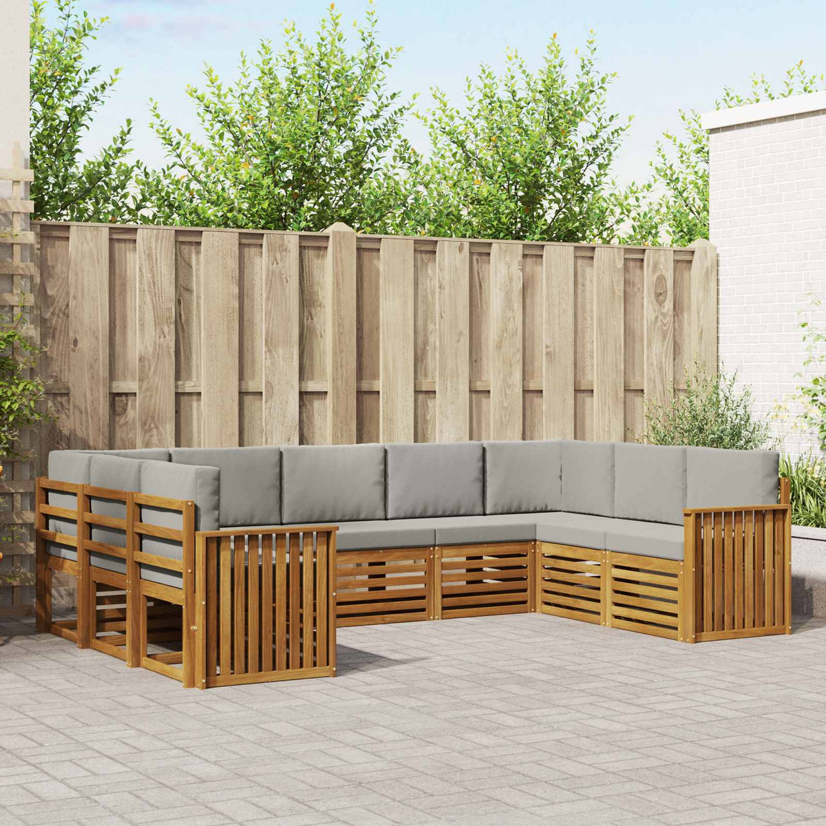 Hoekbank Set met kussen 9 pcs Natuurlijk en Lichtgrijs is nu te koop bij PeponiXL, paradijselijk wonen!