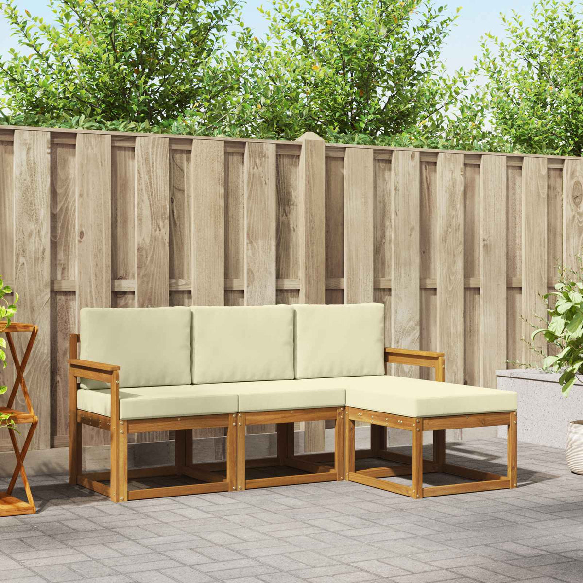 Buiten bankenset met kussen 4 pcs Natuurlijk en Crème is nu te koop bij PeponiXL, paradijselijk wonen!