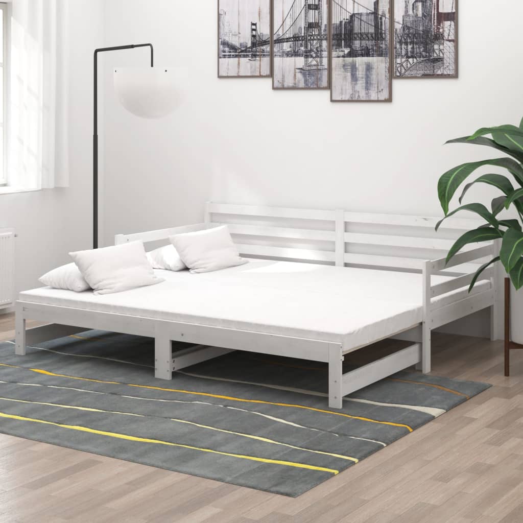 Slaapbank uitschuifbaar massief grenenhout wit 2x(90x200) cm is nu te koop bij PeponiXL, paradijselijk wonen!