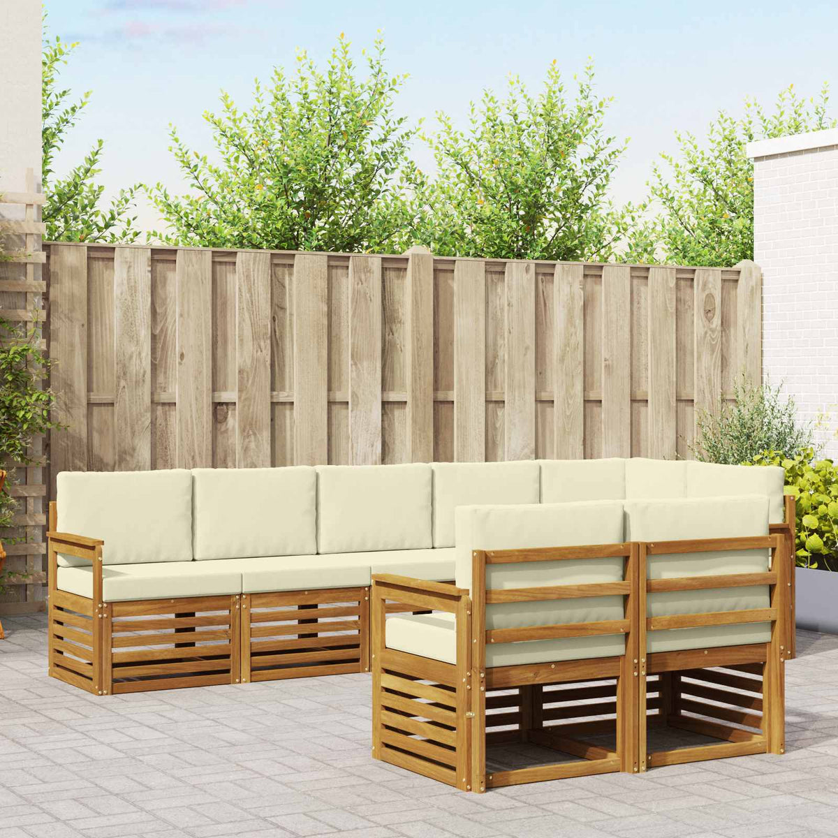 Sofa-Sets 8 pcs Natuurlijk en Crème Massief Acaciahout is nu te koop bij PeponiXL, paradijselijk wonen!