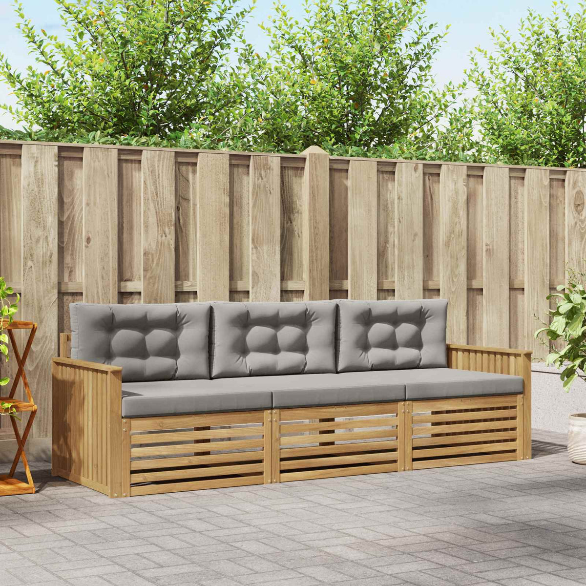 Buiten bankenset 3 pcs Wit en Lichtgrijs Massief Acaciahout is nu te koop bij PeponiXL, paradijselijk wonen!