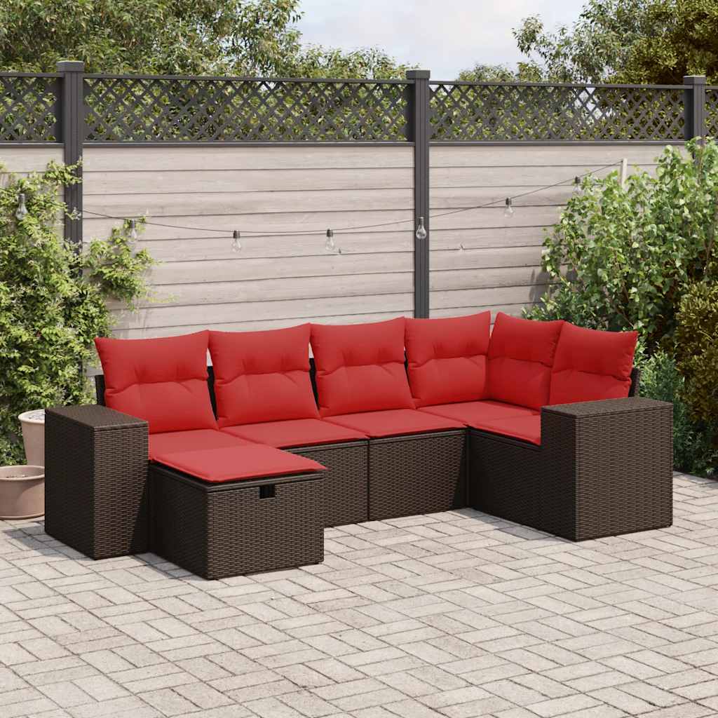 6-delige Loungeset met kussens poly rattan bruin is nu te koop bij PeponiXL, paradijselijk wonen!