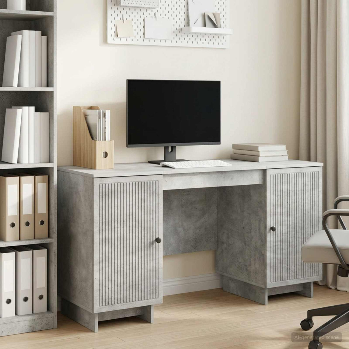 Bureau Betongrijs Bewerkt hout 142,5 x 50 x 75 cm is nu te koop bij PeponiXL, paradijselijk wonen!