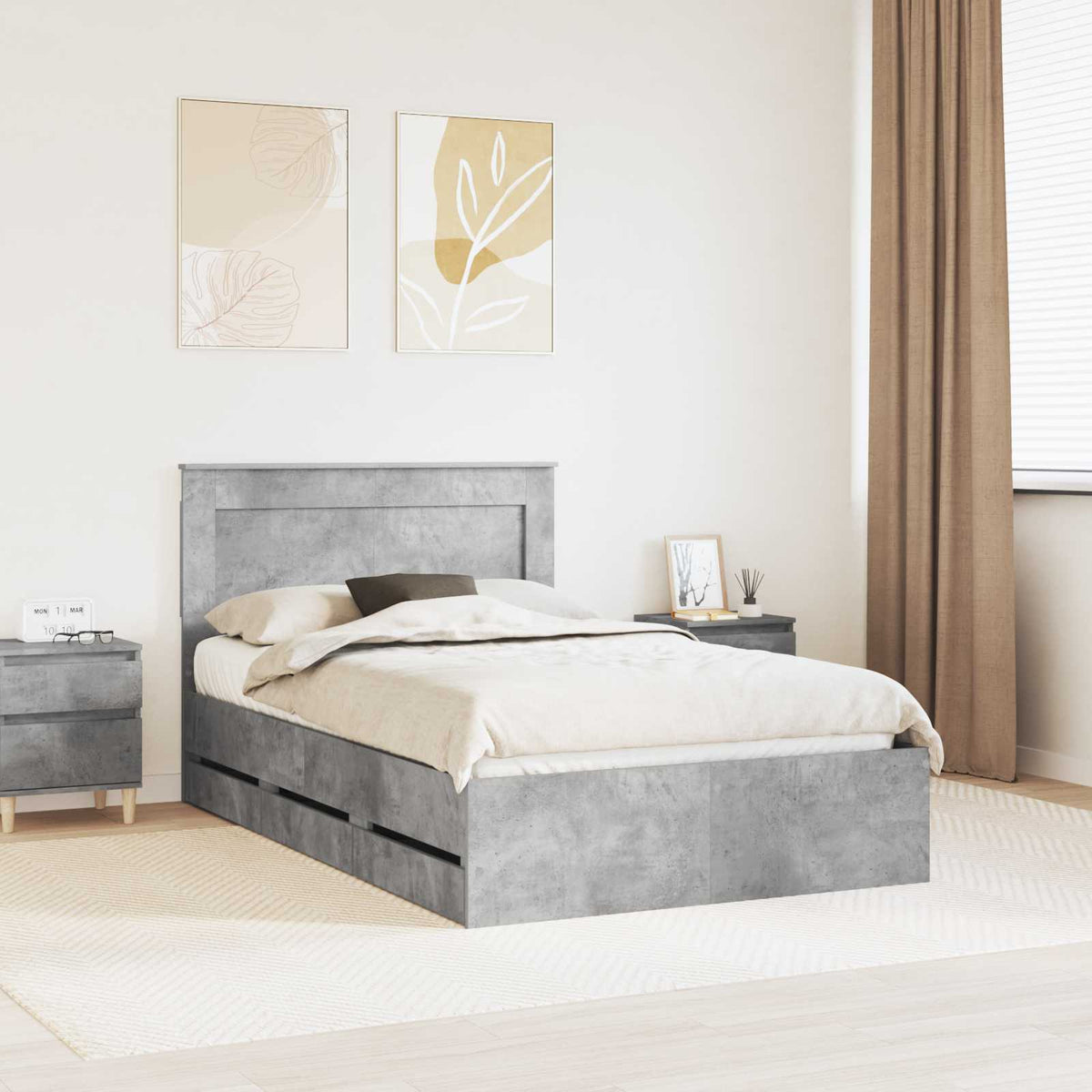 Bedframe met lade Beton Grijs 120 x 190 cm Ingenieurshout is nu te koop bij PeponiXL, paradijselijk wonen!