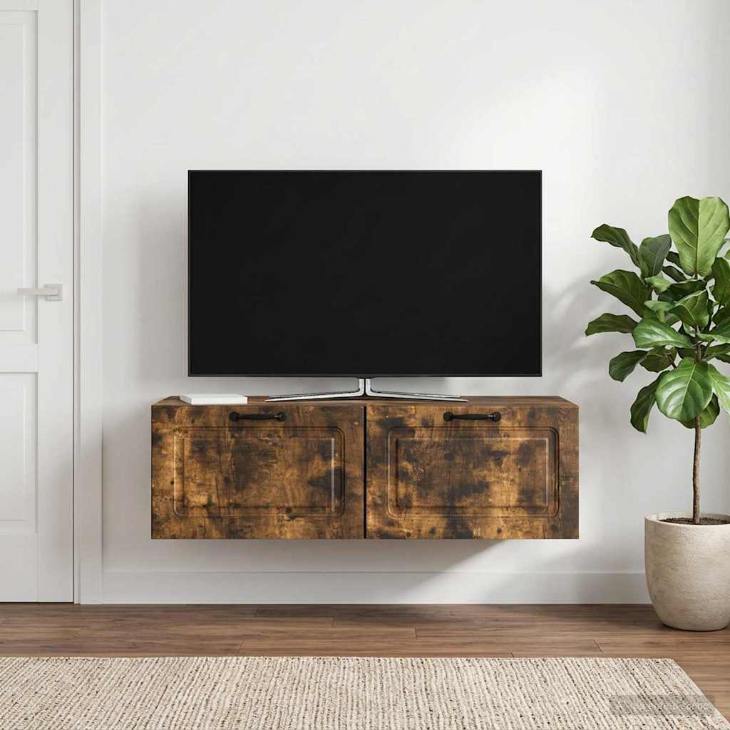 Wandbeugel TV-kast Gerookt eiken 98 x 41 x 30 cm Bewerkt hout is nu te koop bij PeponiXL, paradijselijk wonen!
