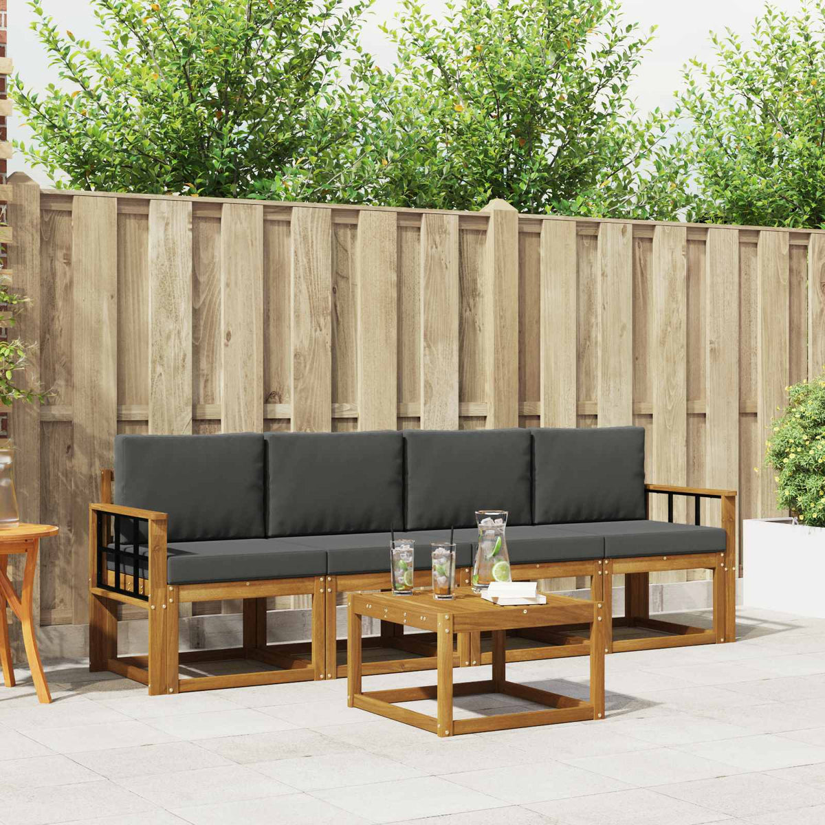 Buiten bankenset met kussen 5 pcs Natuurlijk en Antraciet is nu te koop bij PeponiXL, paradijselijk wonen!