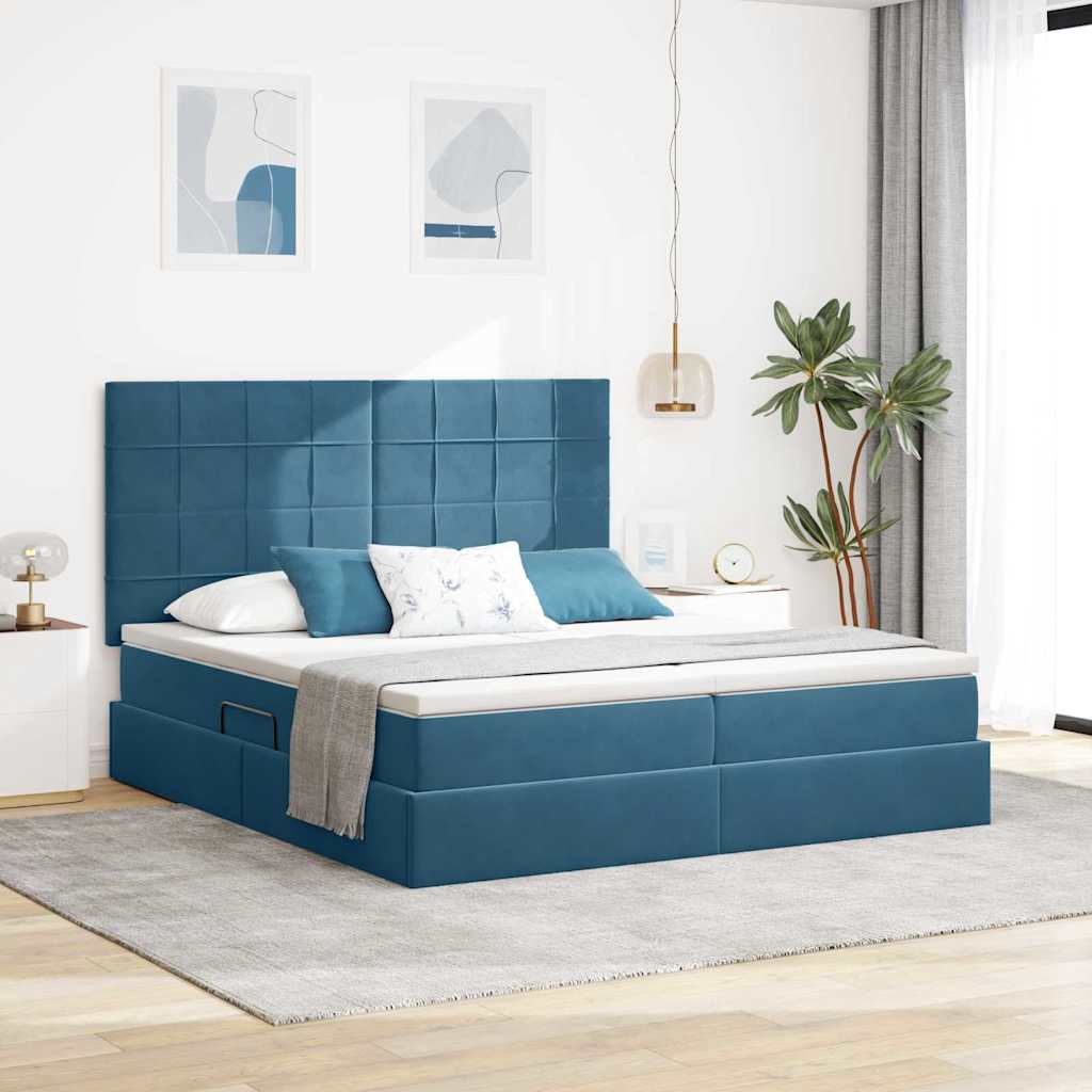 Bed met LED-stripverlichting Donkerblauw 180 x 200 cm Fluweel is nu te koop bij PeponiXL, paradijselijk wonen!